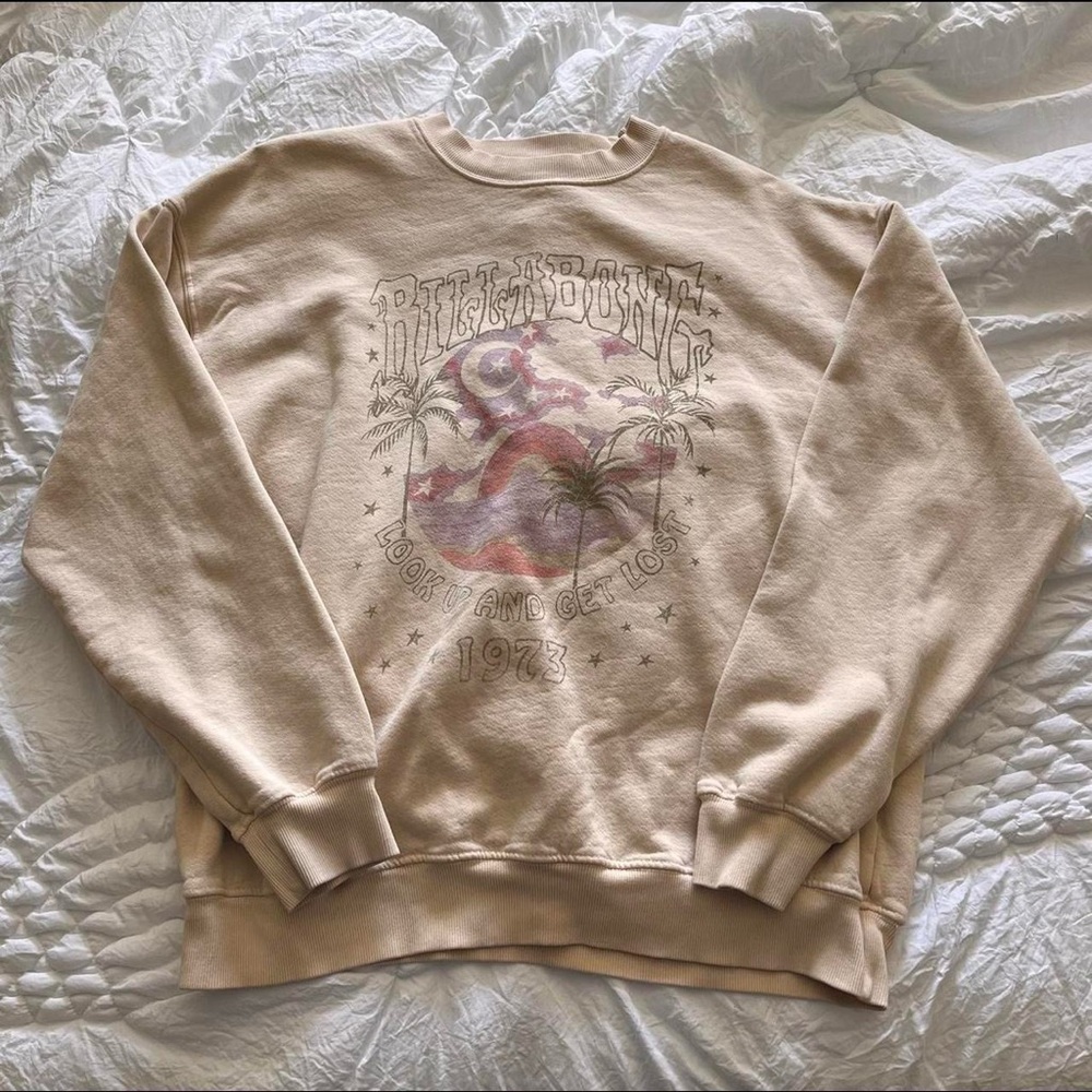 Billabong Ride in Raffia “Look Up and Get Lost” Tan Crewneck Sweatshirt